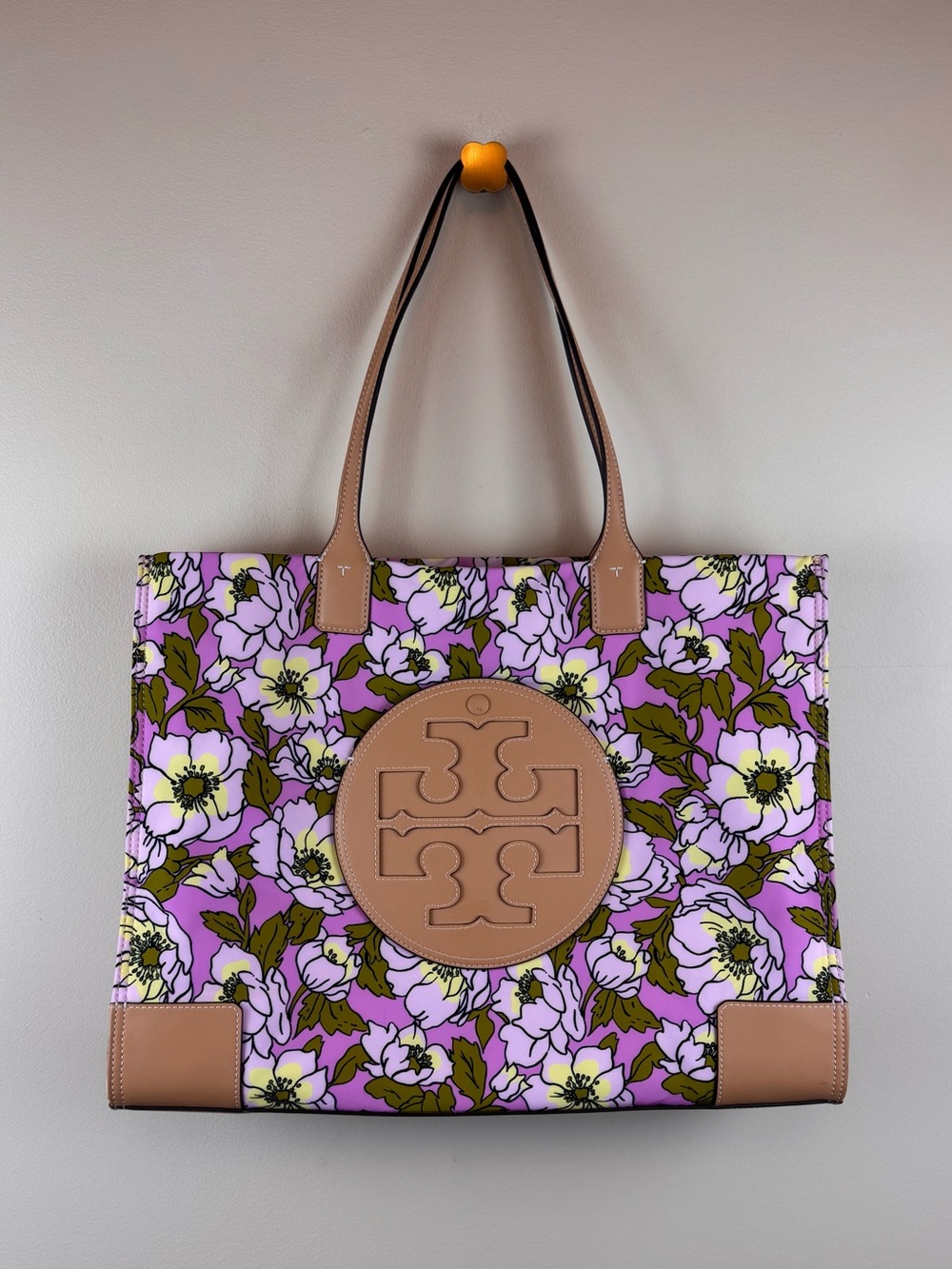 Tory Burch Ella Flower-Print Tote Bag in Aster Pink Flower